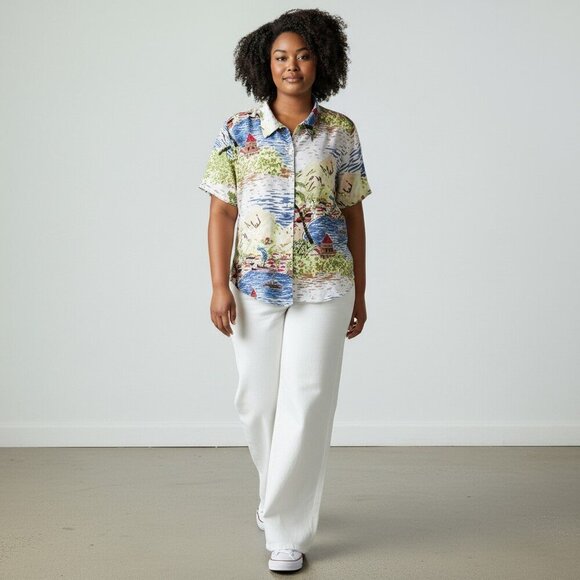 Key Lime Pie Vintage Hawaiian Shirt Tropical Print 100% Rayon Size 1X - Picture 13 of 14